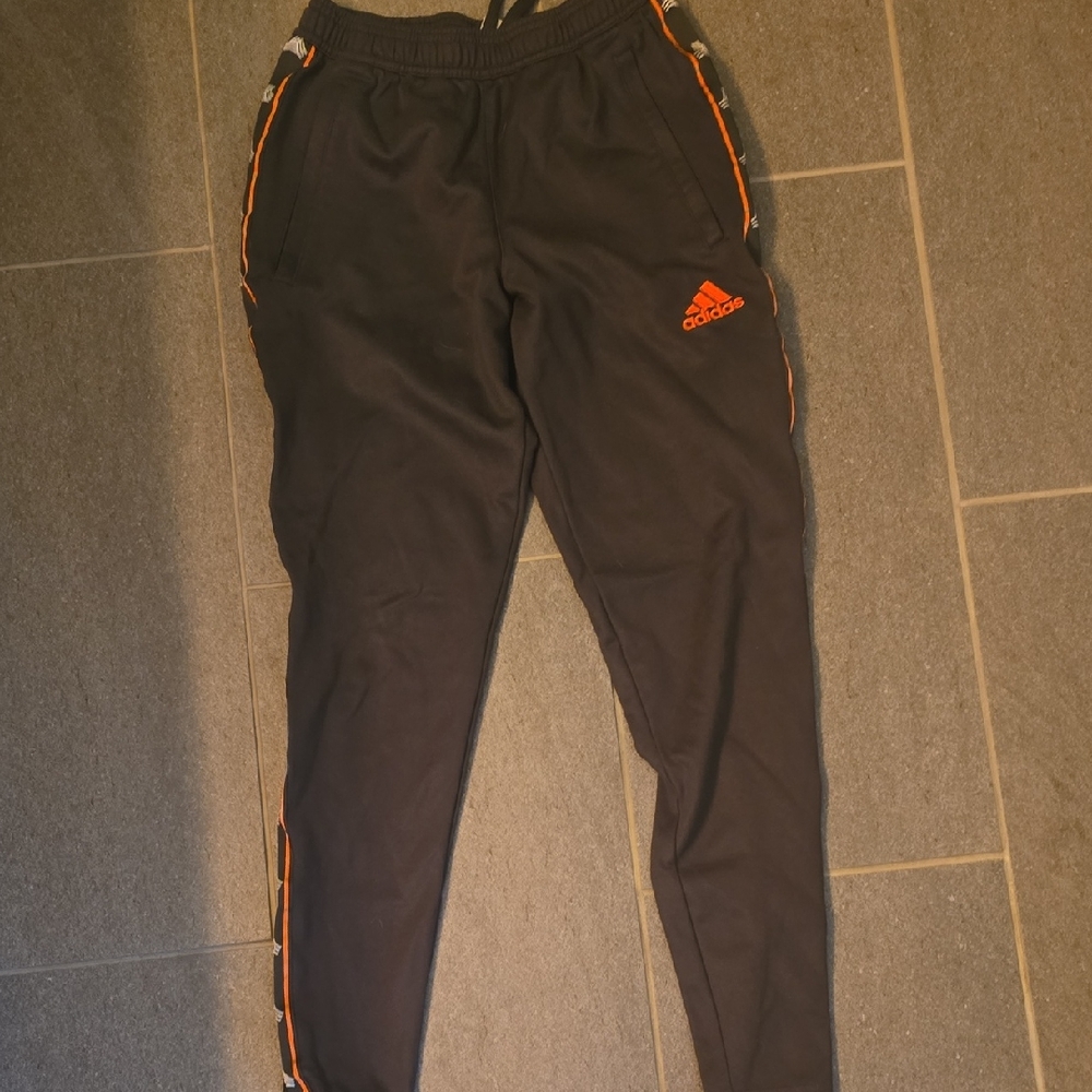 Adidas Black Track Pants with Orange Details